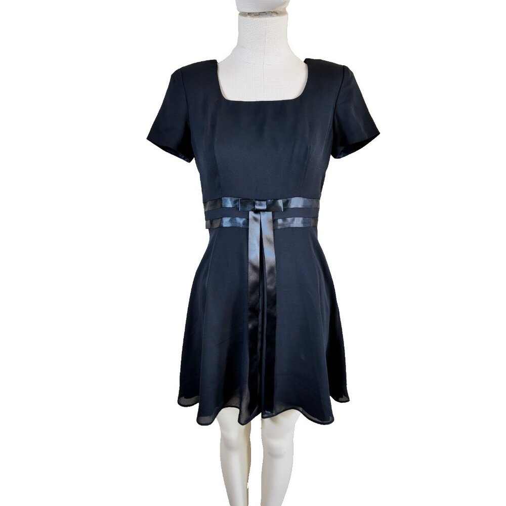 Vintage Black Mini dress with bow Donna Ricco Petite Size 4